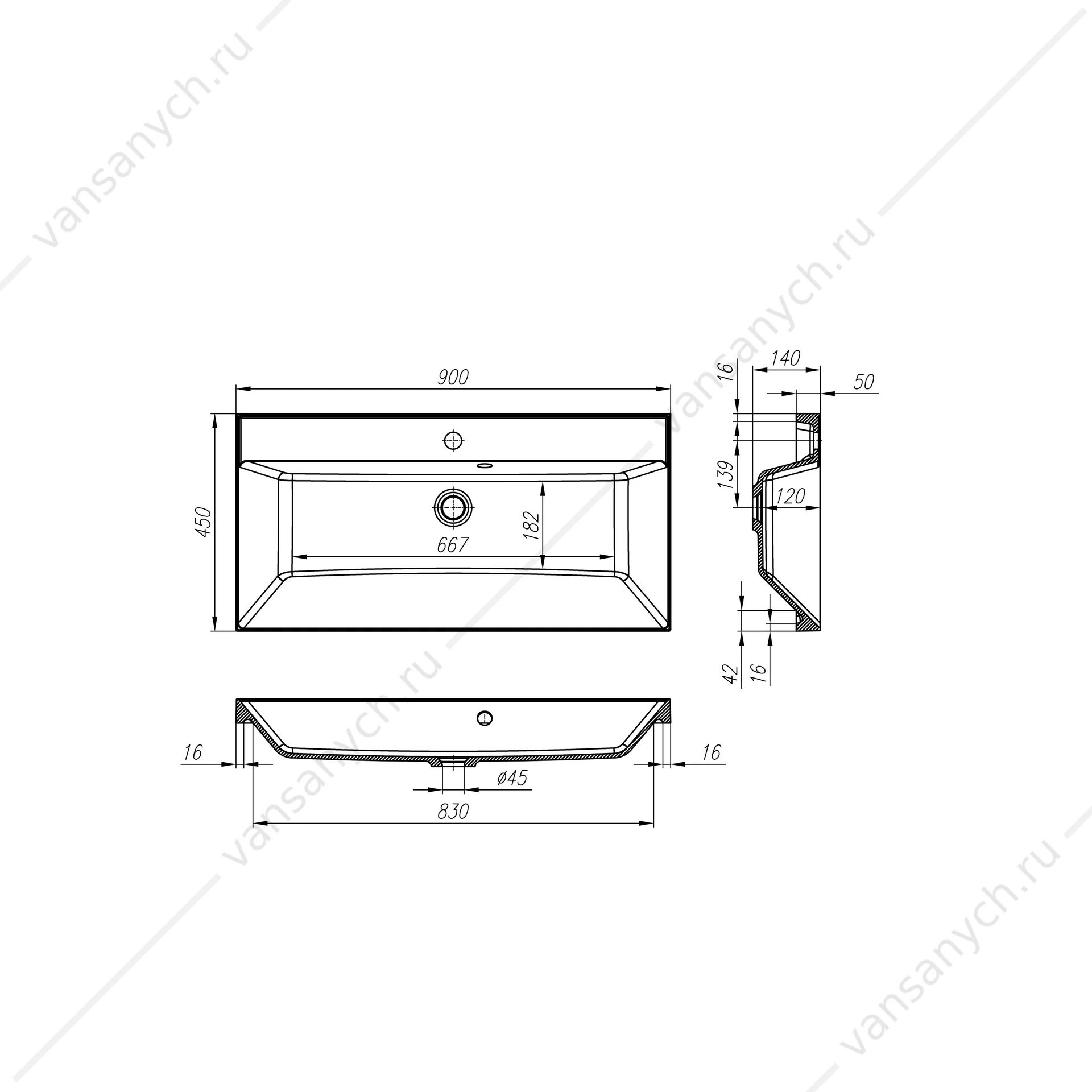 Раковина из литьевого мрамора 90см BelBagno, белый, BB900/450-LV-MR-AST