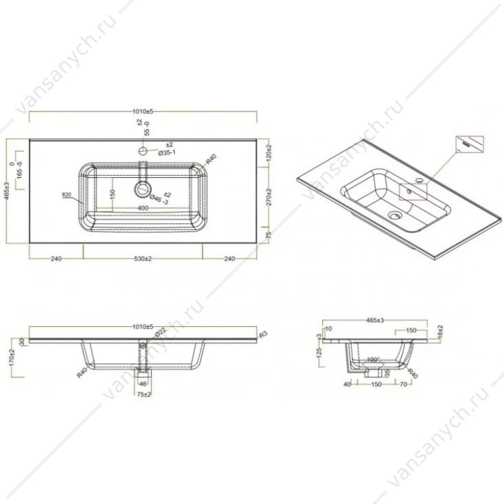 Раковина керамическая BelBagno 101х46 Bianco BB1000ETL