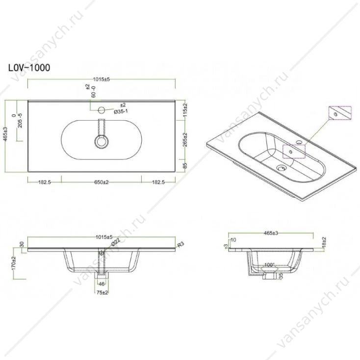Раковина керамическая BelBagno LOVE 101х46 Bianco LOV-1000-LVB