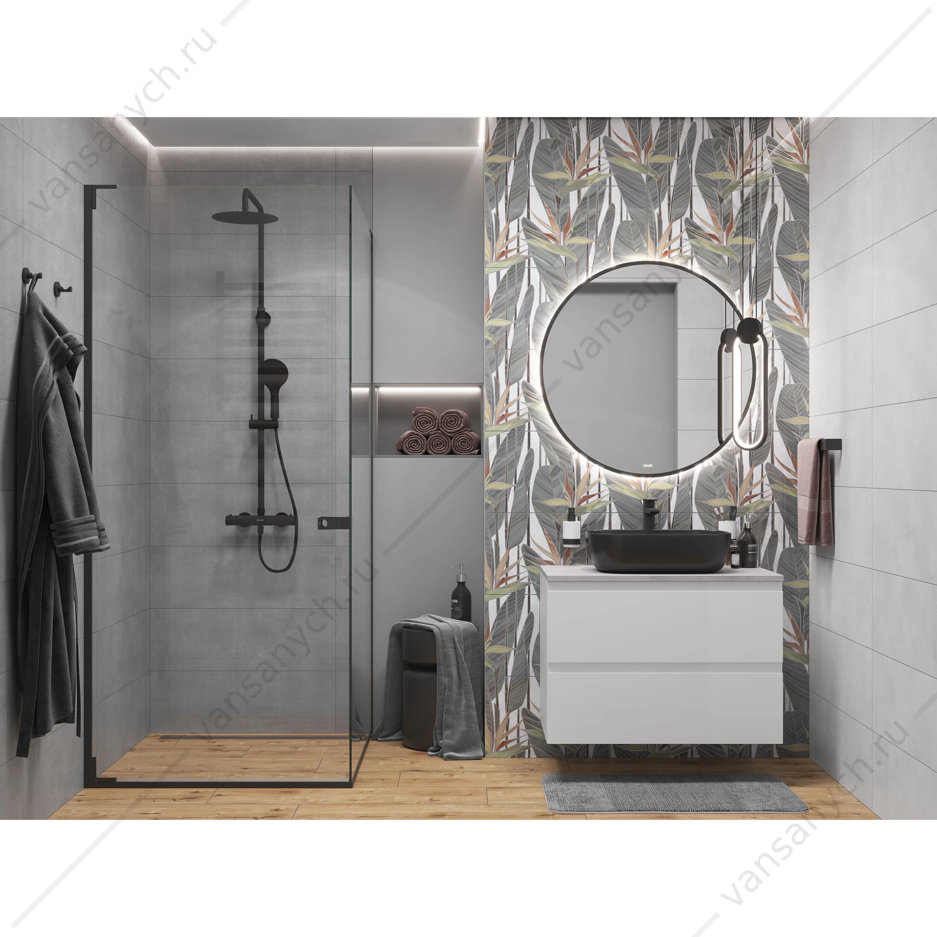 Зеркало ECLIPSE smart 100x100 с подсветкой круглое в черной рамке, А64149