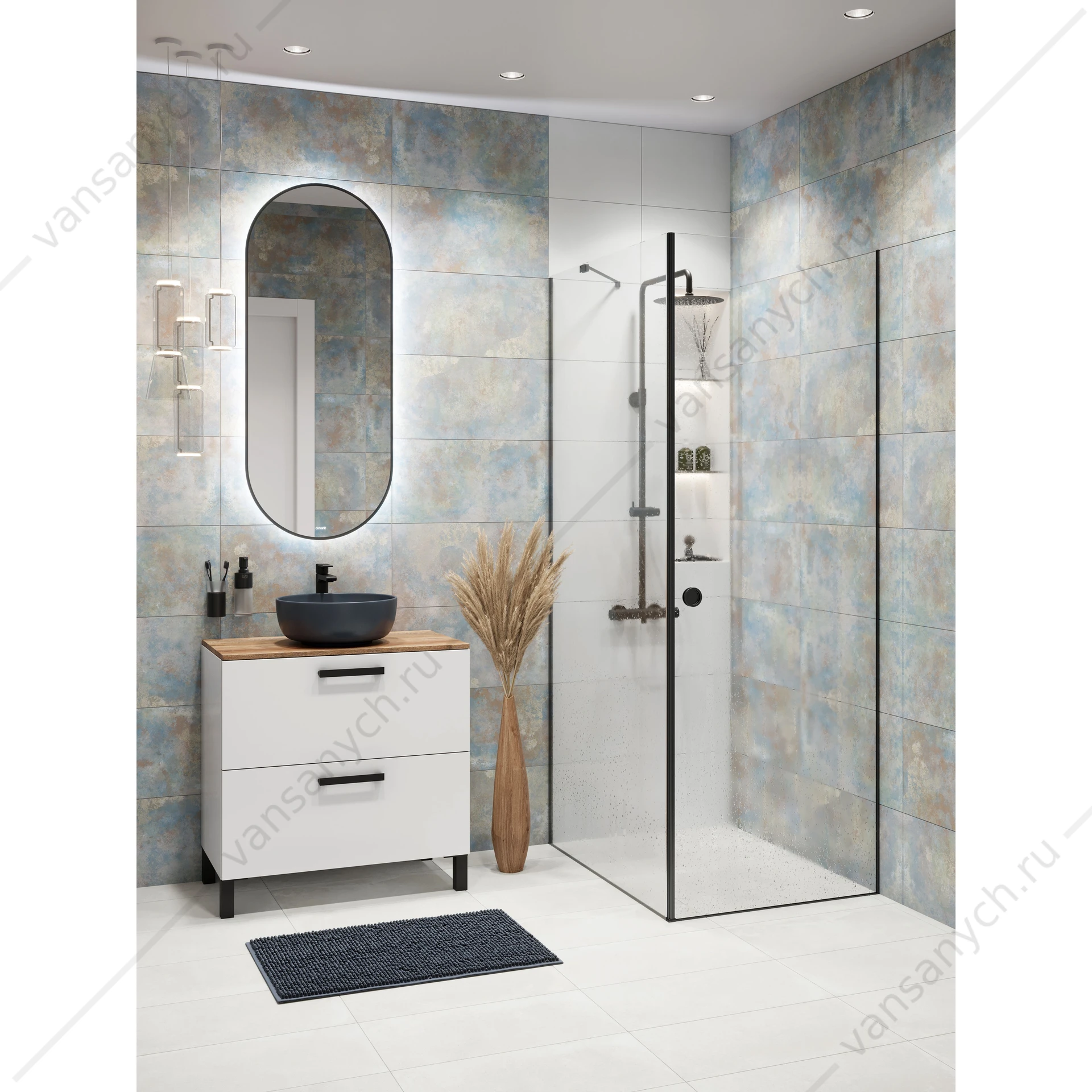 Зеркало ECLIPSE smart 50x122 с подсветкой овальное в черной рамке, А64151