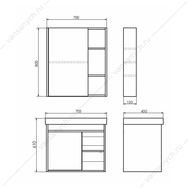 Зеркало-шкаф 70 COMFORTY Вена дуб дымчатый, 00-00009272CF