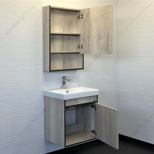 Тумба с раковиной 55 COMFORTY Вена дуб дымчатый с раковиной Адриана 55, 00-00008928CF