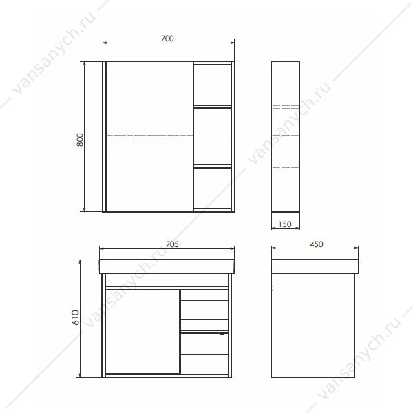 Тумба с раковиной 70 COMFORTY Вена дуб дымчатый с раковиной Адриана 70, 00-00008929CF