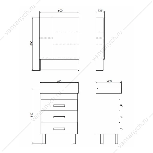 Тумба с раковиной 60Н COMFORTY Никосия белый глянец с раковиной Fest 60 F01, 00-00011160CF