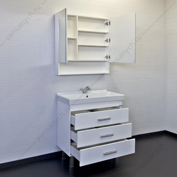 Тумба с раковиной 80Н COMFORTY Никосия белый глянец с раковиной Fest 80 F01, 00-00011162CF