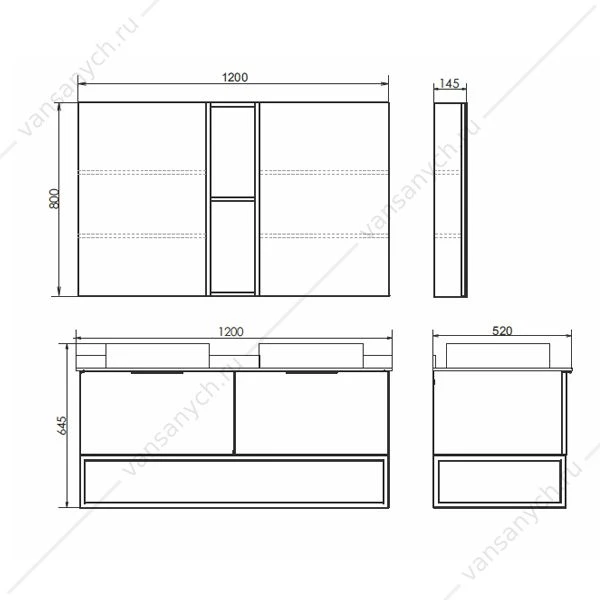 Тумба с раковиной 120 COMFORTY Порто-120-2 дуб дымчатый с белой столешн. c двумя раков. COMFORTY 9110, 00-00008910CF