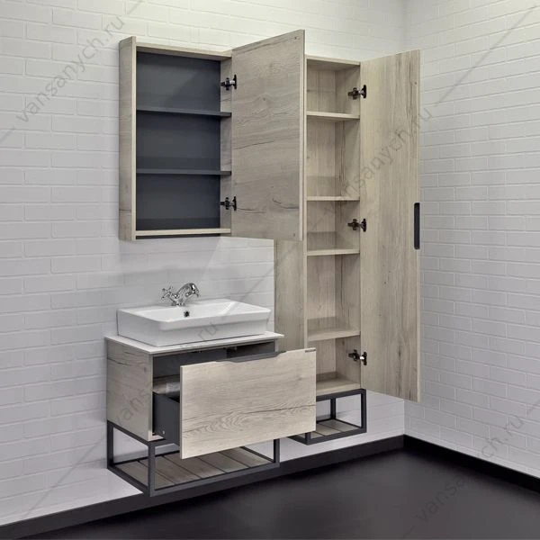 Тумба с раковиной 60 COMFORTY Порто дуб дымчатый с белой столешницей №8 c раковиной COMFORTY 9055RA-50, 00-00011395CF