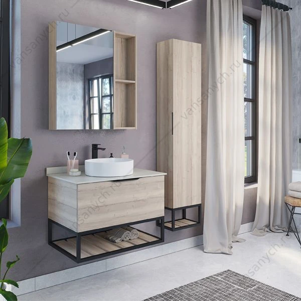 Тумба с раковиной 75 COMFORTY Порто дуб дымчатый с белой столешни. c раковиной COMFORTY 9110, 00-00009321CF