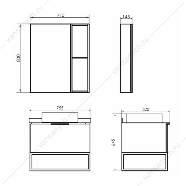 Тумба с раковиной 75 COMFORTY Порто дуб дымчатый с белой столешни. c раковиной COMFORTY 9110, 00-00009321CF
