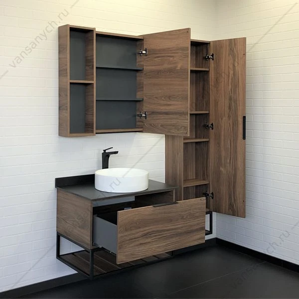 Тумба с раковиной 75 COMFORTY Порто дуб тёмно-коричневый с черной столешн. c раковиной COMFORTY 9110, 00-00008926CF