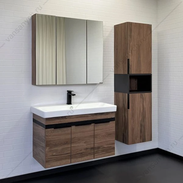 Зеркало-шкаф 90 COMFORTY Соло дуб тёмно-коричневый, 00-00010980CF