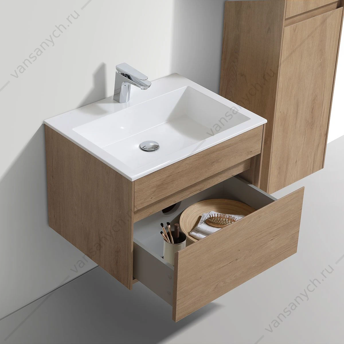Тумба под раковину 60 Chiara подвесная, 1 ящик, N.Oak, VMC-2C600NO