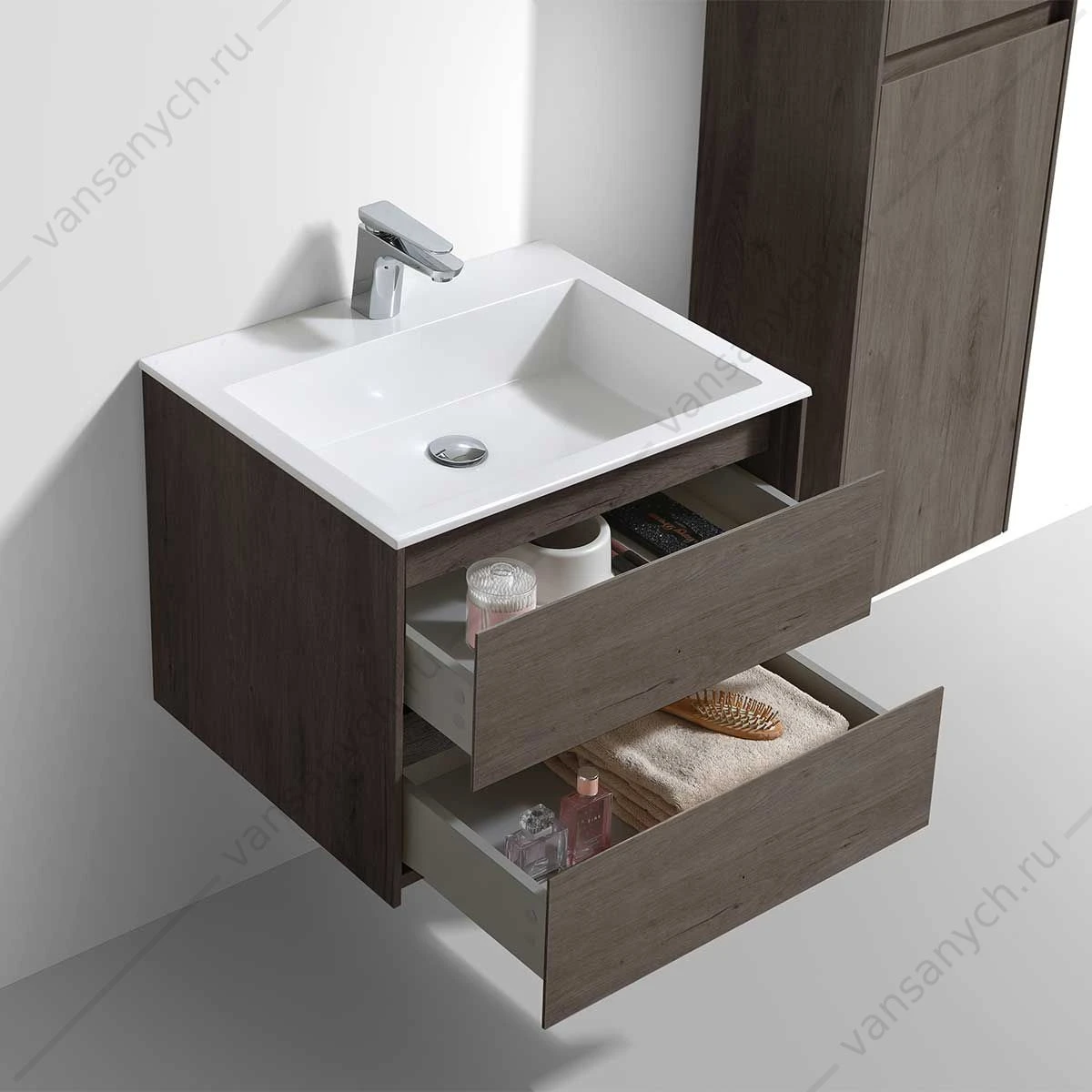 Тумба под раковину 60 Luka подвесная, 2 ящика, R.Oak, VMC-2L600RO