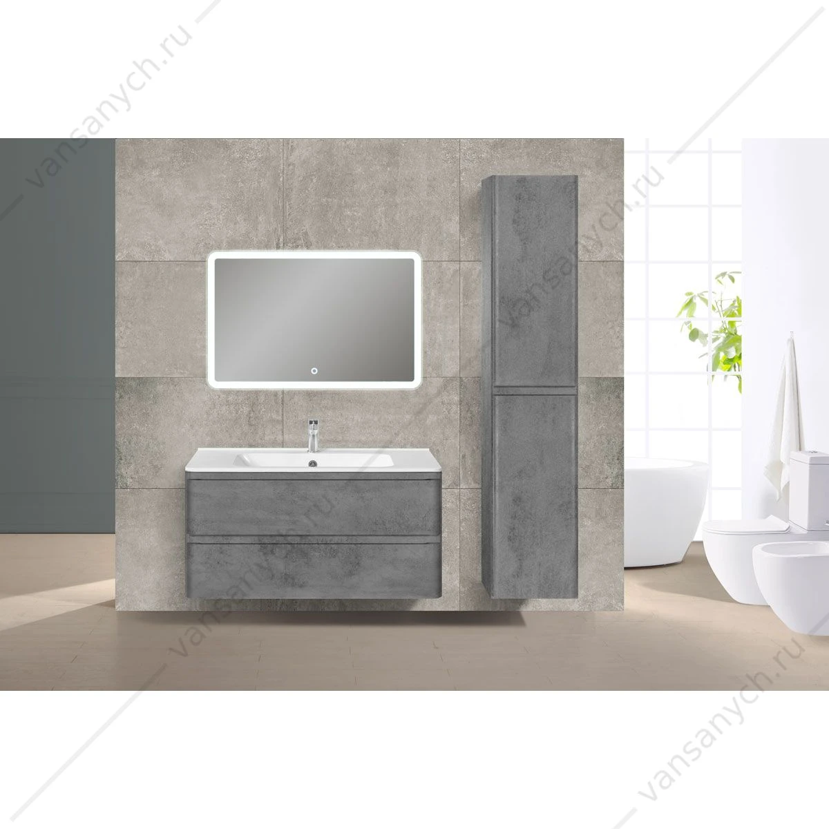 Тумба под раковину 100 Vico подвесная, 2 ящика, Beton, VMC-2V100BT