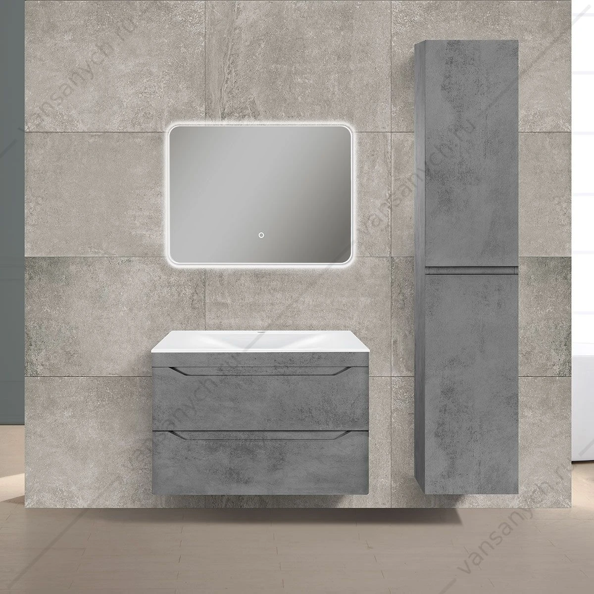 Тумба под раковину 80 Fine подвесная, 2 ящика, Beton, VMC-2F800BT