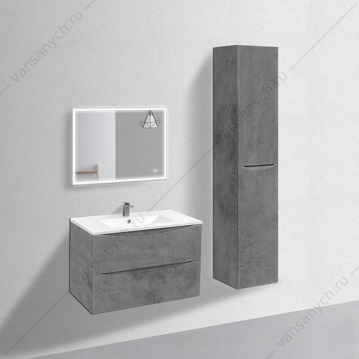 Тумба 80 под керамич. раковину Mia подвесная, 2 ящика, Beton, VMC-2MC800BT