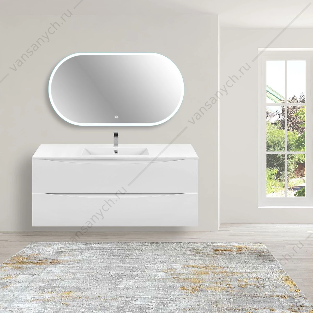 Тумба 120 под керамич. раковину Mia подвесная, 2 ящика, G.White, VMC-2MC120GW