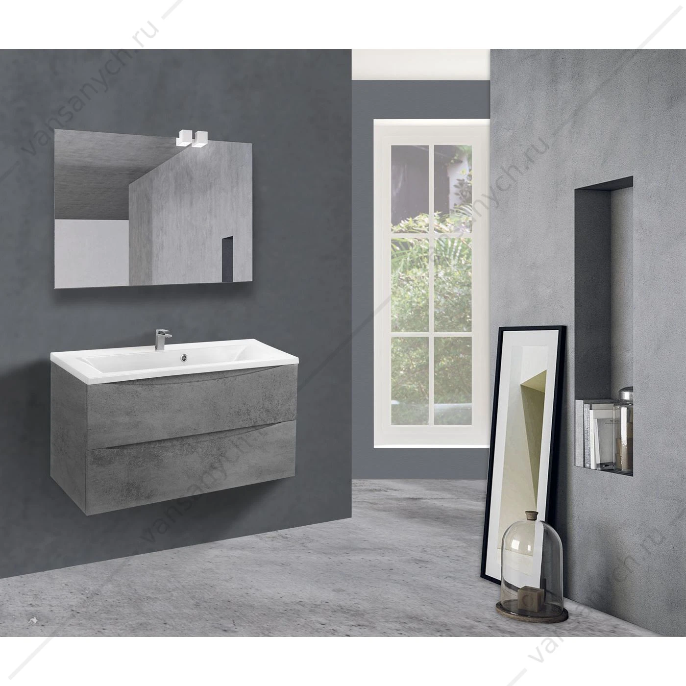 Тумба под раковину 90 Mia подвесная, 2 ящика, Beton, VMC-2MA900BT