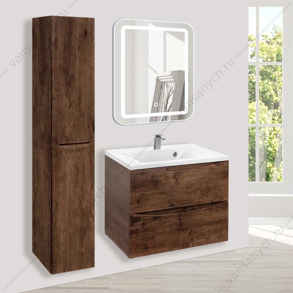 Тумба под раковину 65 Mia подвесная, 2 ящика, R.Wood, VMC-2MA650RW
