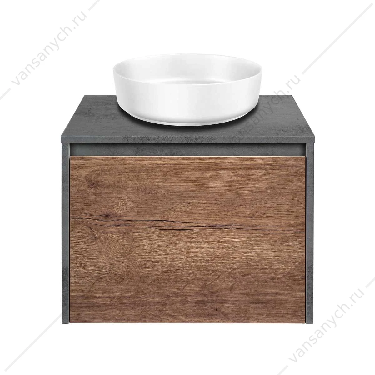 Тумба 60 под керамич. раковину Mesa подвесная, 1 выкатной/1 скрытый ящик, T.Oak + Beton, VMC-2MS600TB
