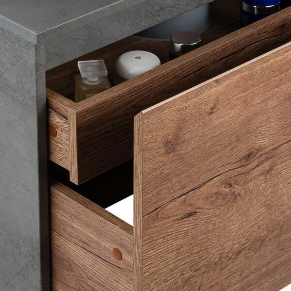 Тумба 60 под керамич. раковину Mesa подвесная, 1 выкатной/1 скрытый ящик, T.Oak + Beton, VMC-2MS600TB