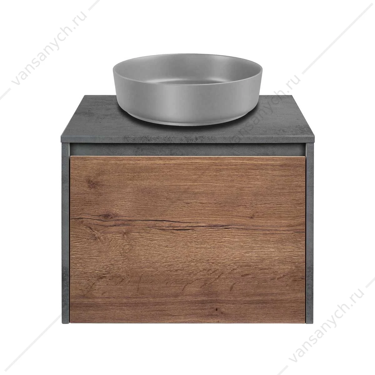 Тумба 60 под керамич. раковину Mesa подвесная, 1 выкатной/1 скрытый ящик, T.Oak + Beton, VMC-2MS600TB