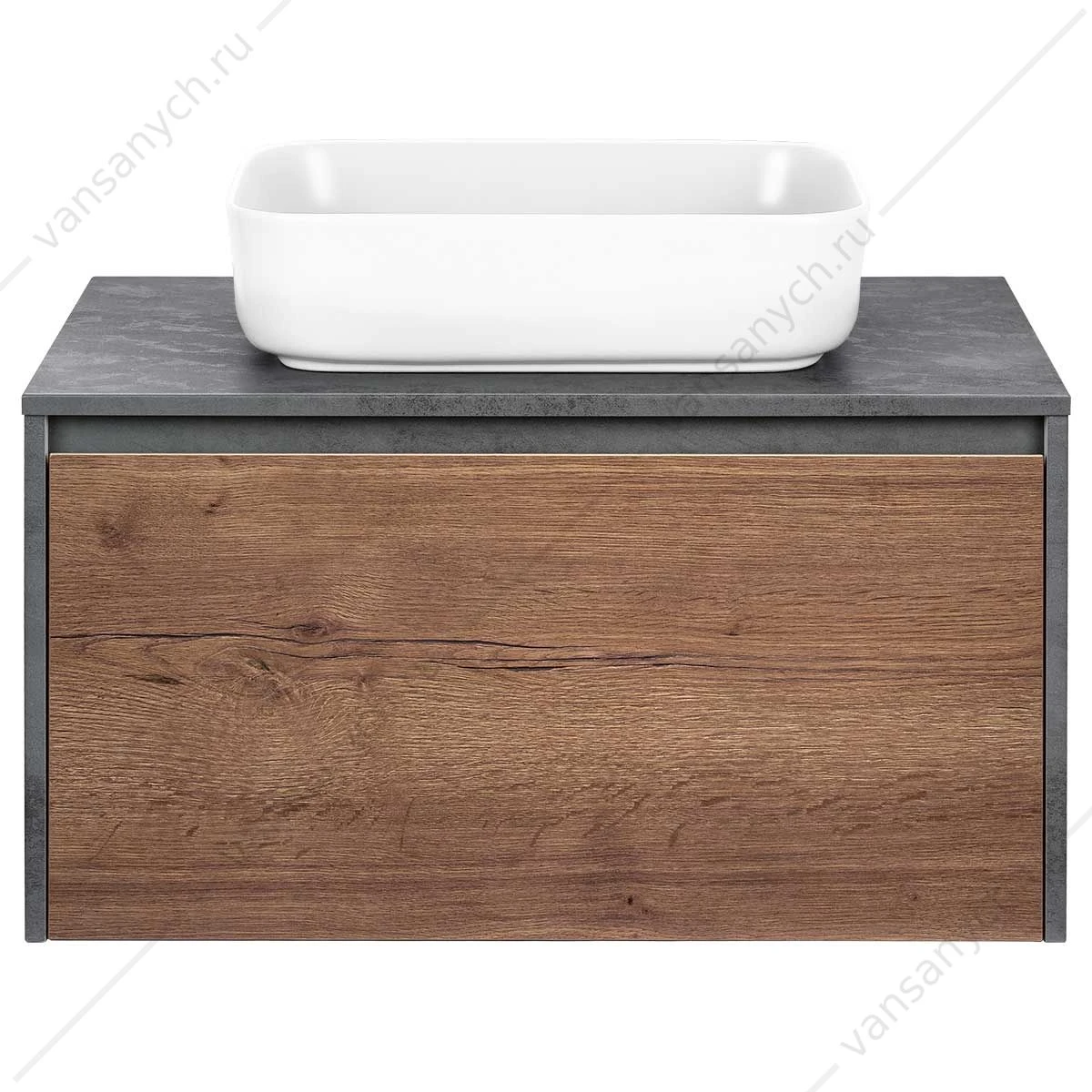 Тумба 80 под керамич. раковину Mesa подвесная, 1 выкатной/1 скрытый ящик, T.Oak + Beton, VMC-2MS800TB