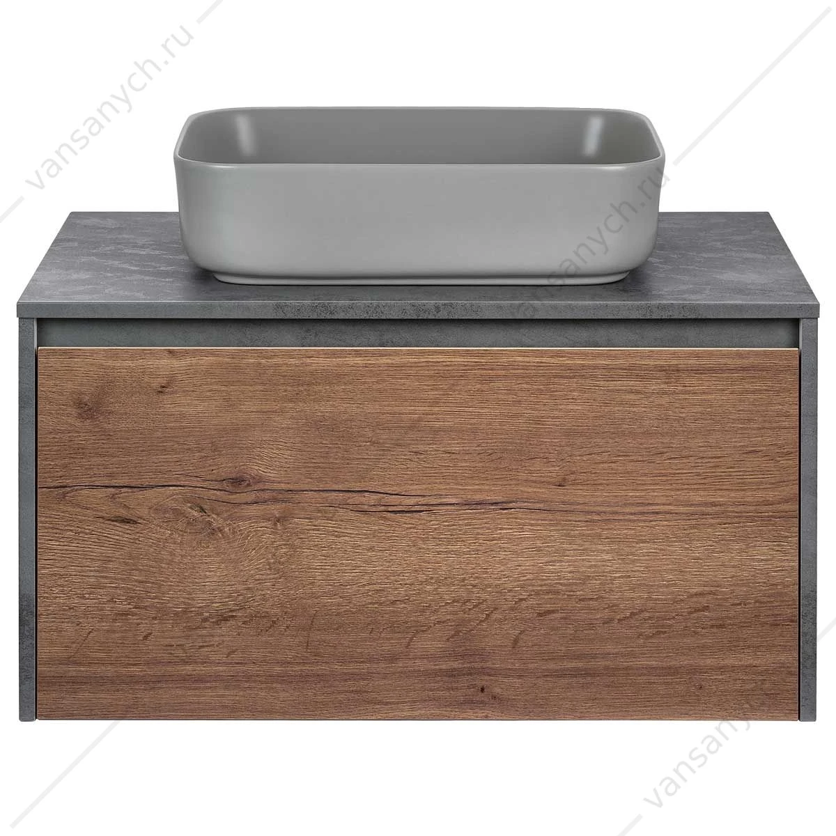 Тумба 80 под керамич. раковину Mesa подвесная, 1 выкатной/1 скрытый ящик, T.Oak + Beton, VMC-2MS800TB