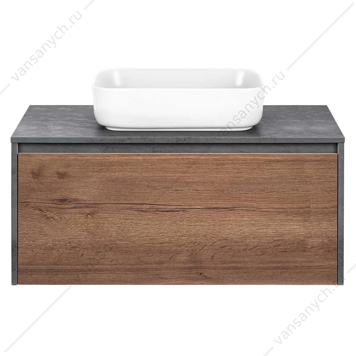 Тумба 100 под керамич. раковину Mesa подвесная, 1 выкатной/1 скрытый ящик, T.Oak + Beton, VMC-2MS100TB