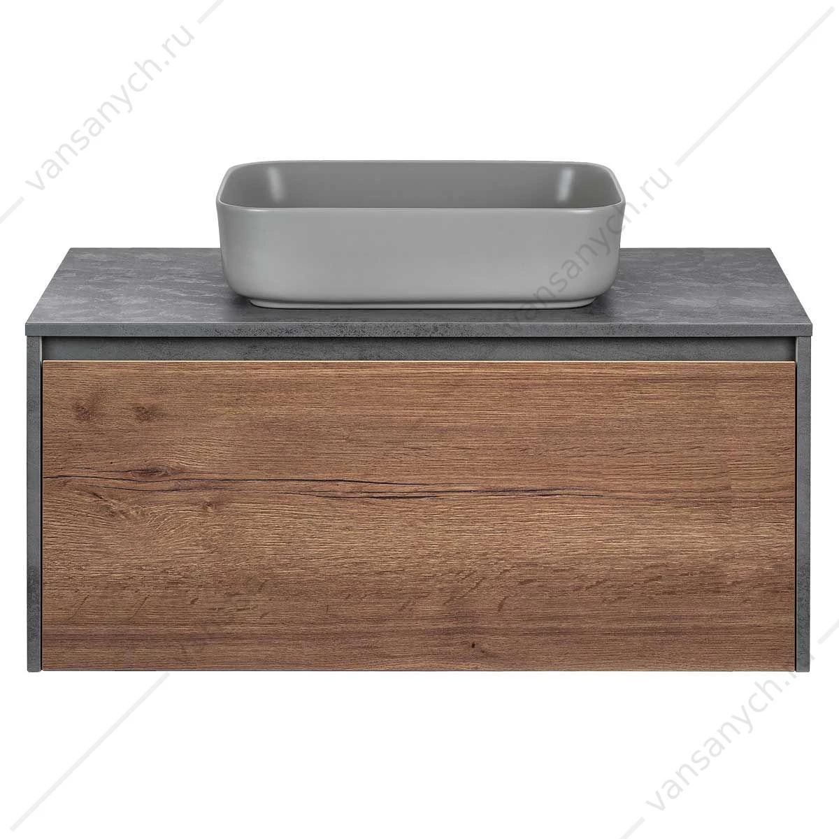 Тумба 100 под керамич. раковину Mesa подвесная, 1 выкатной/1 скрытый ящик, T.Oak + Beton, VMC-2MS100TB