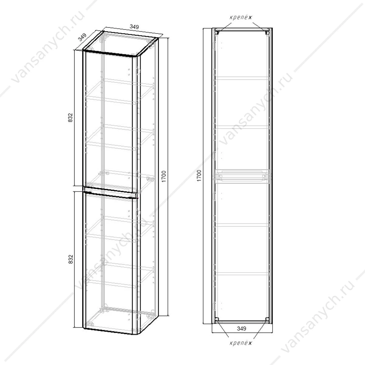 Шкаф Vico VSC-2V170CN подвесной, 35х35х170, Carbone, VSC-2V170CN