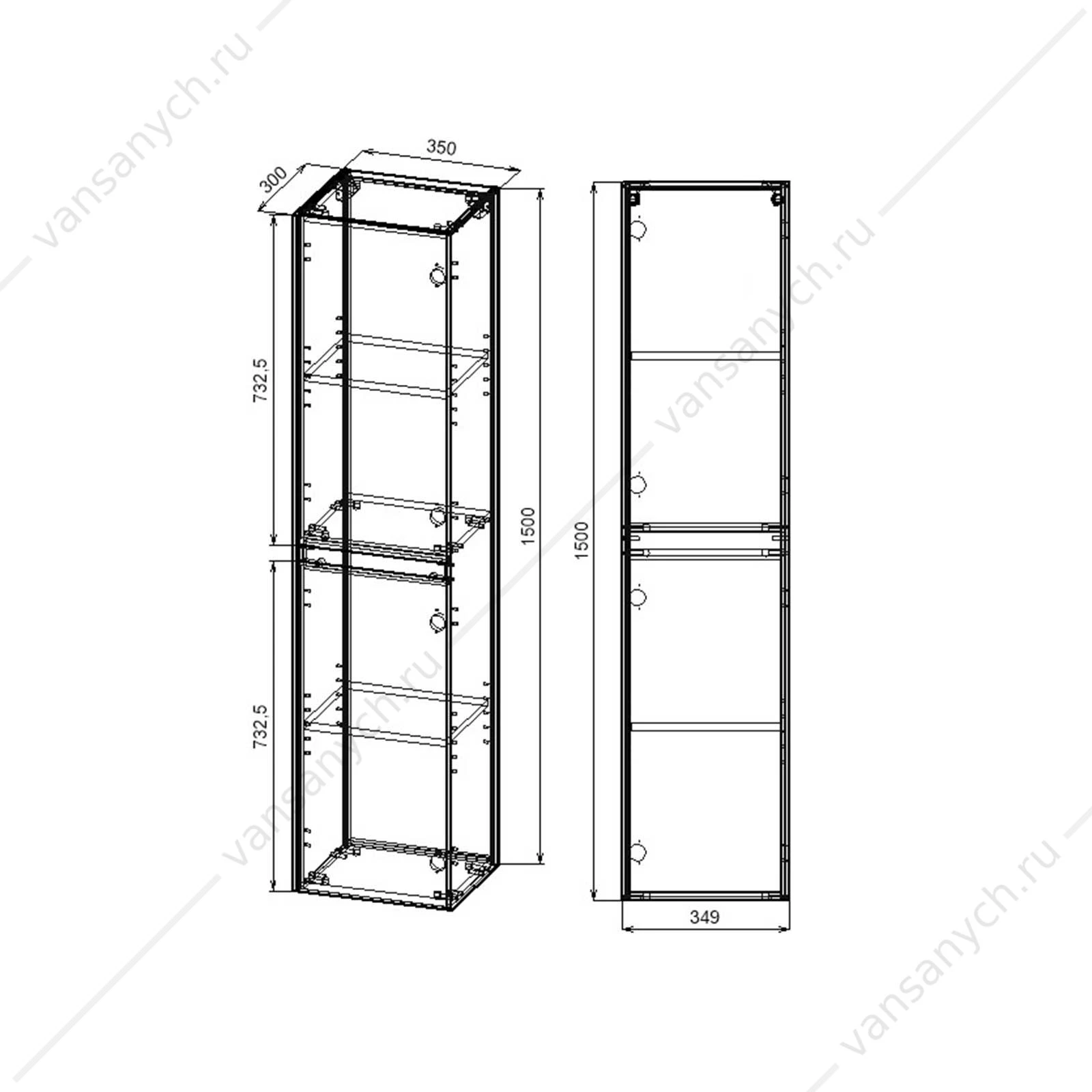 Шкаф Chiara/Luka VSC-2CL150RO подвесной, 35х30х150, R.Oak, VSC-2CL150RO