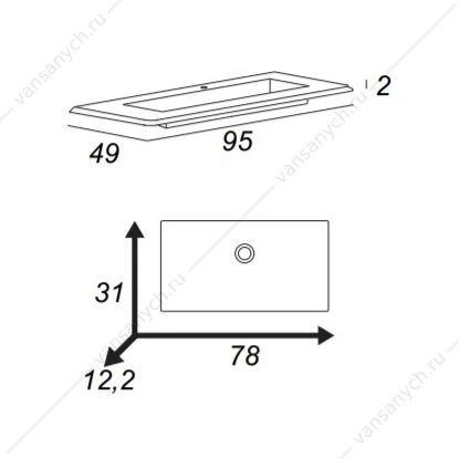 Раковина 95см из иск. мрамора CEZARES  solid surface, Bianco opaco, 50264