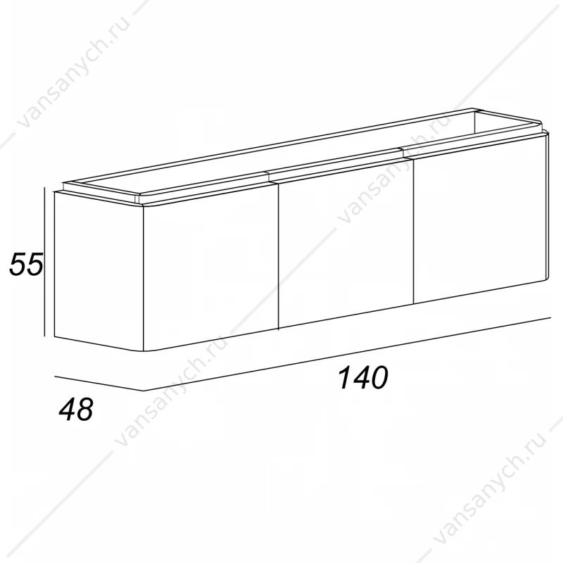 Тумба под раковину 140 CEZARES STYLUS, шесть ящиков, подвесная, Nero grafite(черный графит), 55231