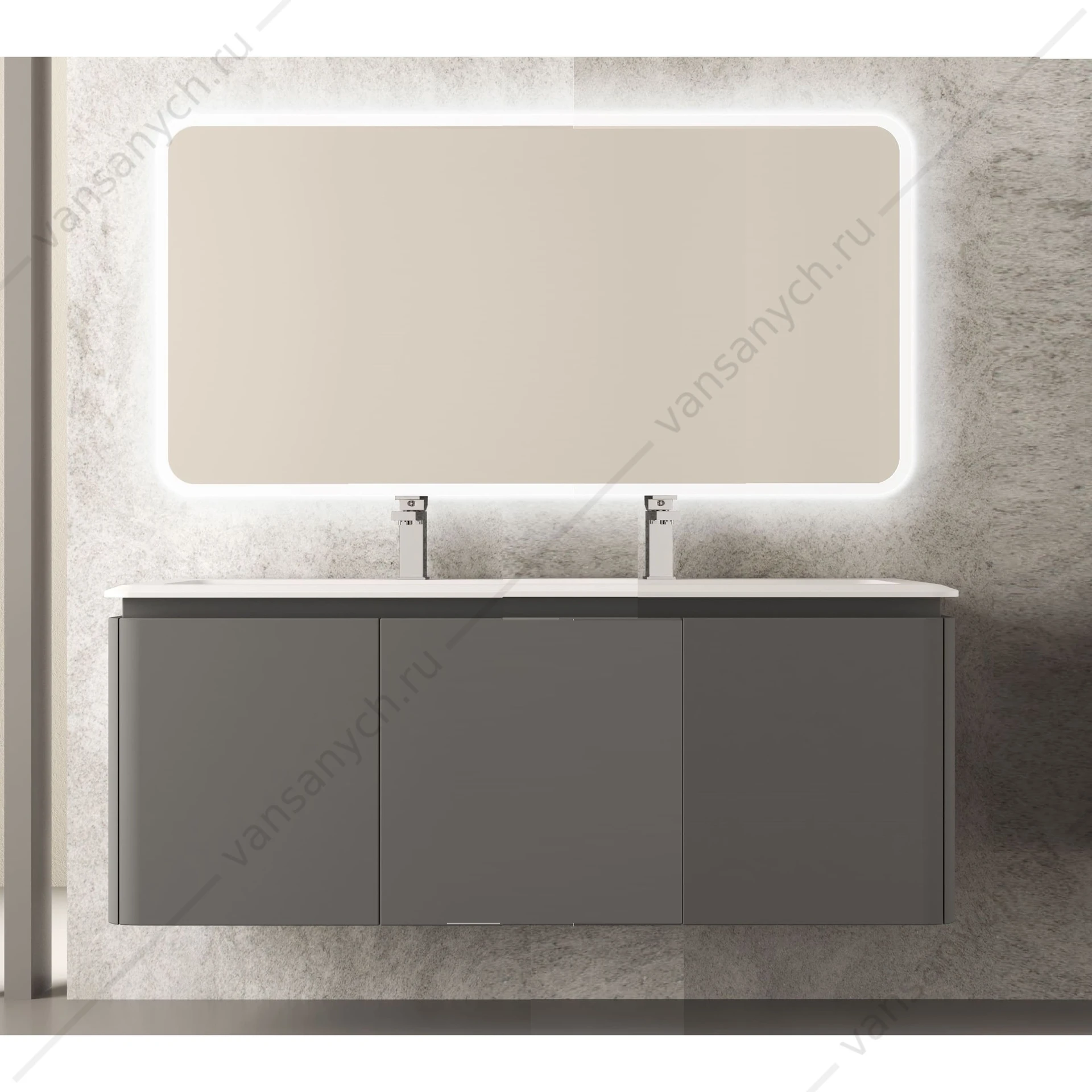 Тумба под раковину 140 CEZARES STYLUS, шесть ящиков, подвесная, Grigio nuvola (серый), 55233