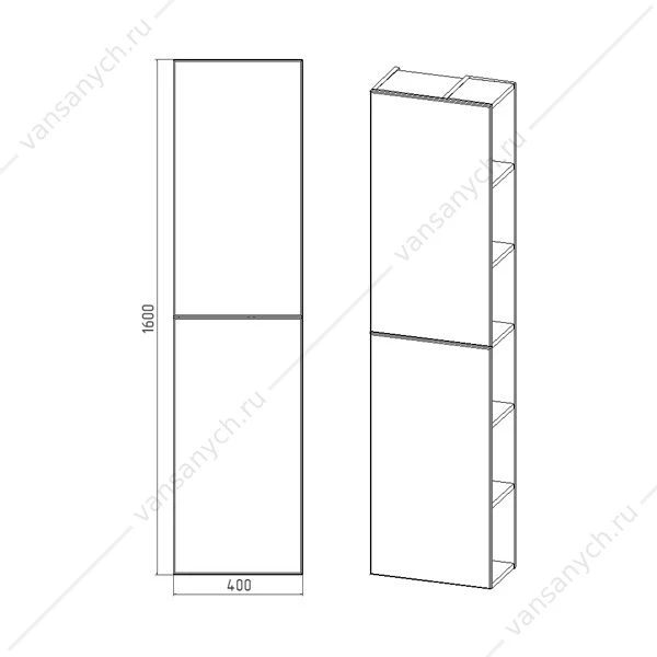 Пенал 40x160 VIANT Бостон подвесной правый/левый графит  VBOS400G-PENP