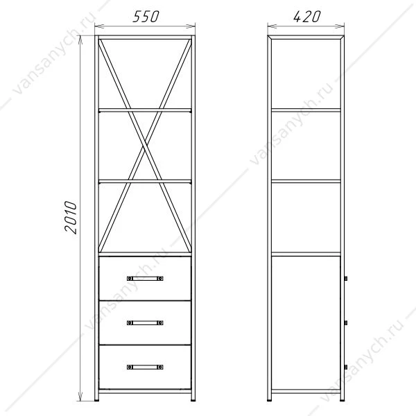 Колонна-55 COMFORTY Лофт с выдвижными ящиками дуб тёмно-коричневый , 00-00012090CF