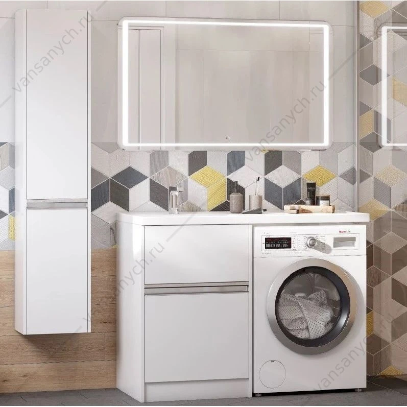 Тумба с раковиной 120 для стир.машины АКВАТОН Лондри 60 1A235901LH010, раковина Лондри 120 белая ЛЕВАЯ