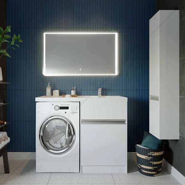 Тумба с раковиной 120 для стир.машины АКВАТОН Лондри 60 1A235901LH010, раковина Лондри 120 белая ПРАВАЯ