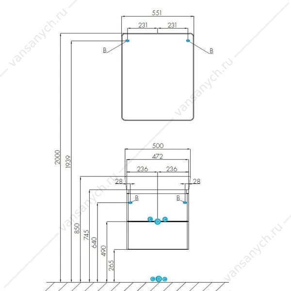 Тумба с раковиной 50см АКВАТОН Скай 1A238001SY010 (PRO) раковина Нео 50