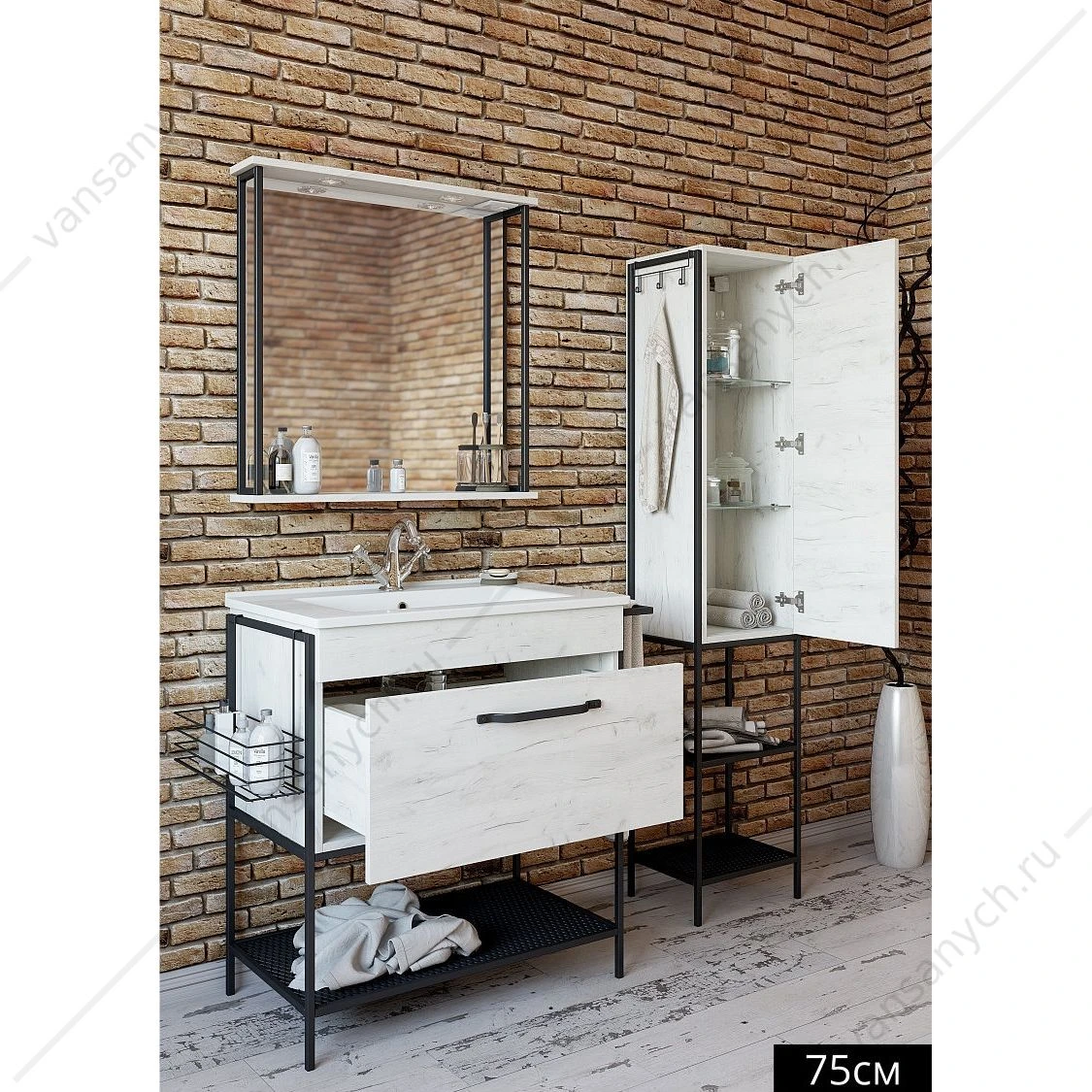 Тумба Бруклин 75 с раковиной PIANO (Kerama Marazzi) SANFLOR