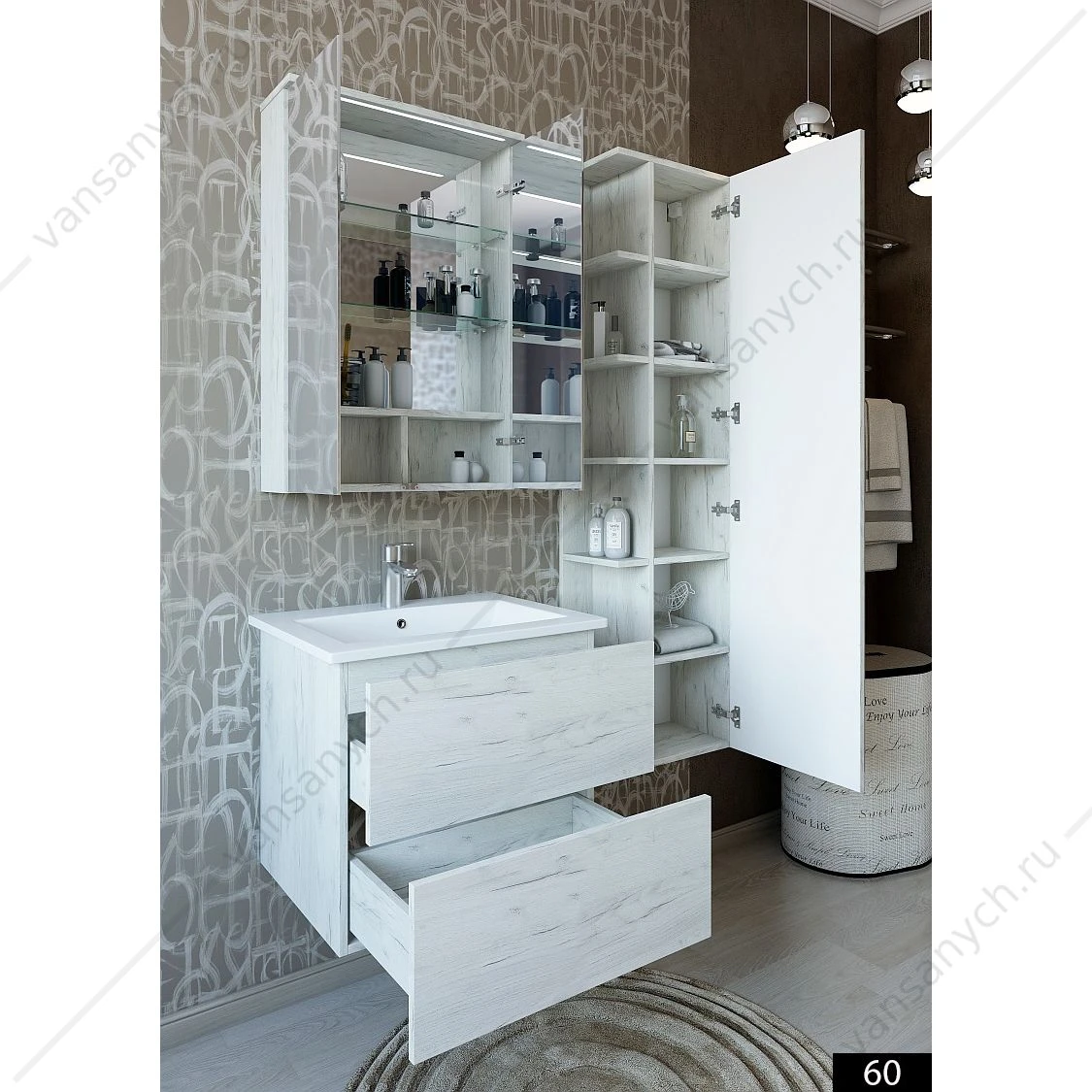 Шкаф-зеркало Чикаго 75, с подсветкой, SANFLOR С000005829