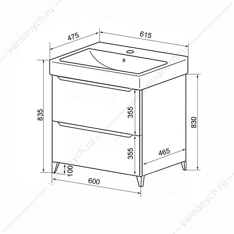 Тумба с раковиной 60см Azario LOTOS 60/2 напольная, раковина Monte 60, CS00081983
