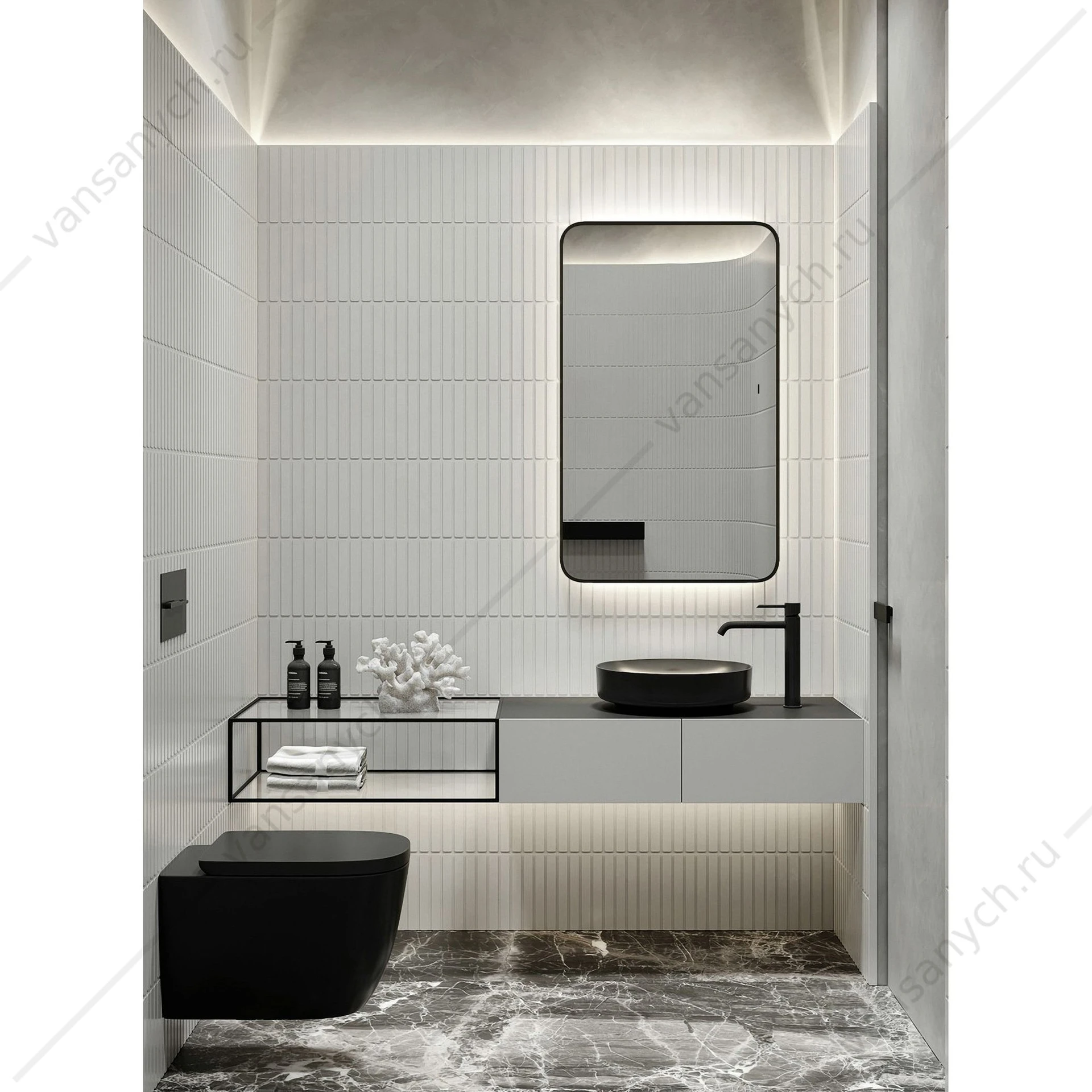 Зеркало 60х100 AZARIO INCANTO сенсор. выкл., подсветка с диммером, цвет черный LED-00002538