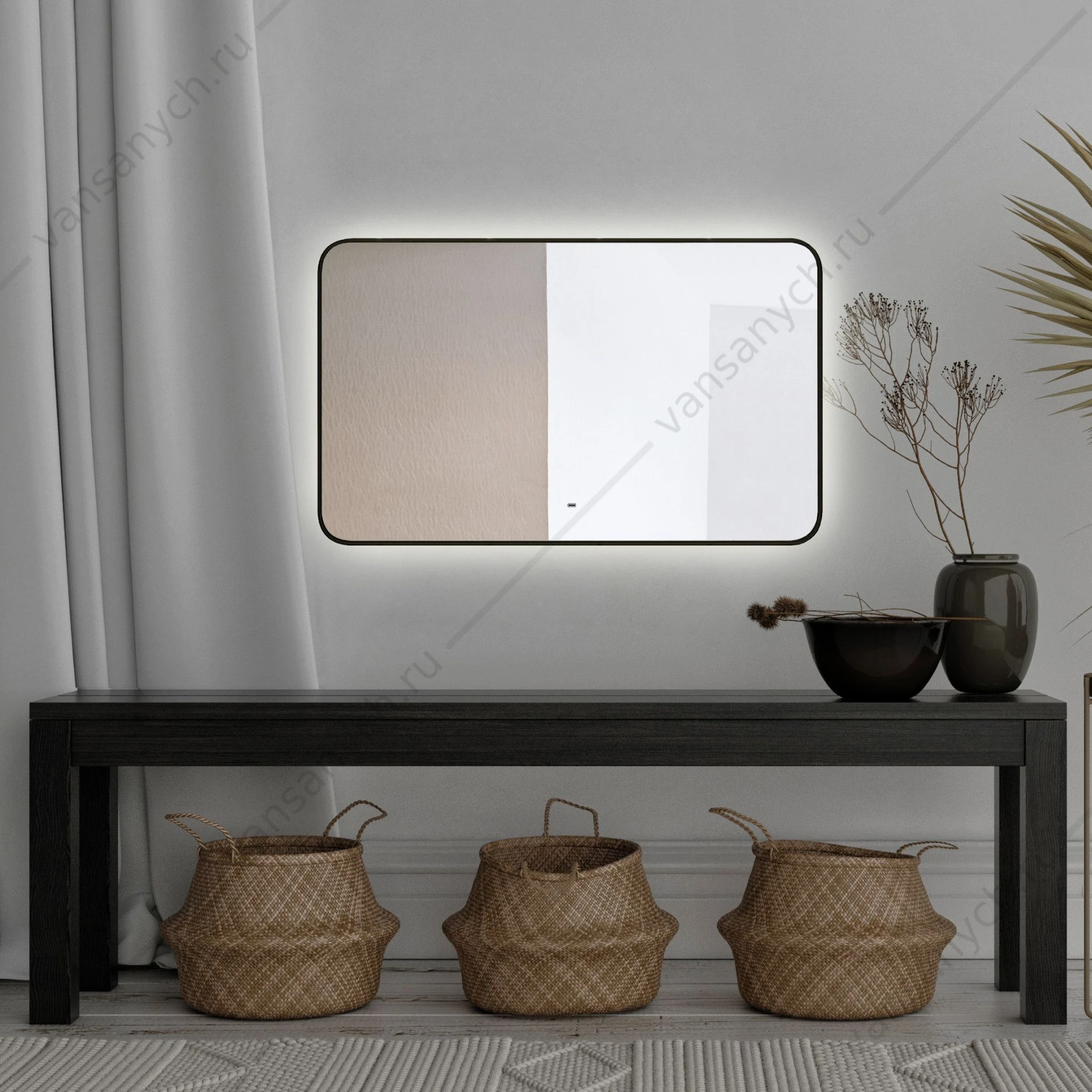 Зеркало 60х100 AZARIO INCANTO сенсор. выкл., подсветка с диммером, цвет черный LED-00002538