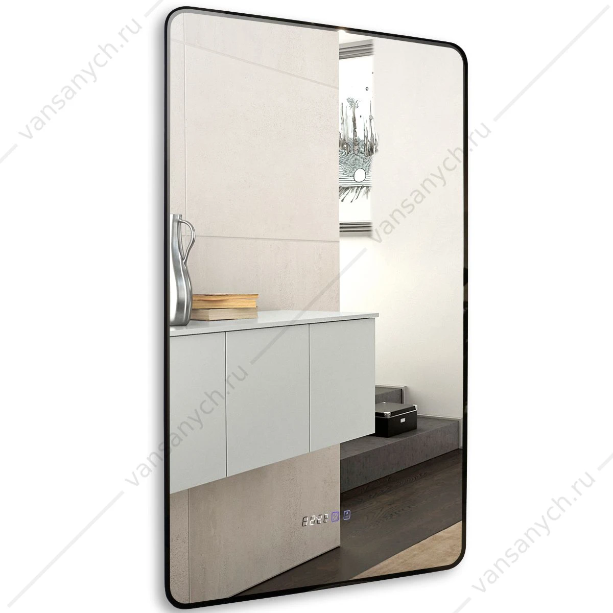 Зеркало 60х100 AZARIO INCANTO 3.1 ЖК-часы, подогрев, сенсор. выкл. диммер  LED-00002539