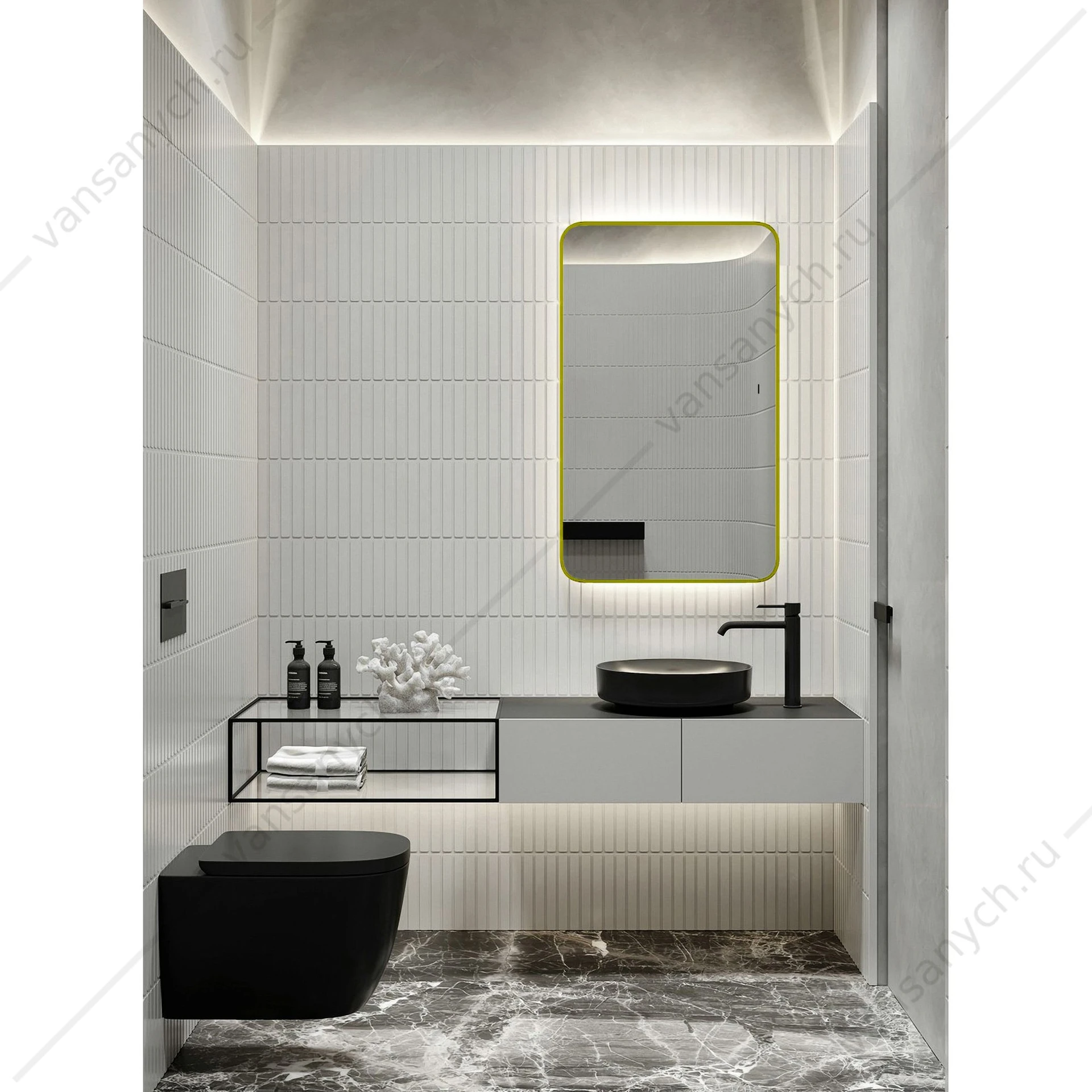 Зеркало 60х100 AZARIO INCANTO бесконтактный сенсор, подсветка с диммером, цвет золото LED-00002558