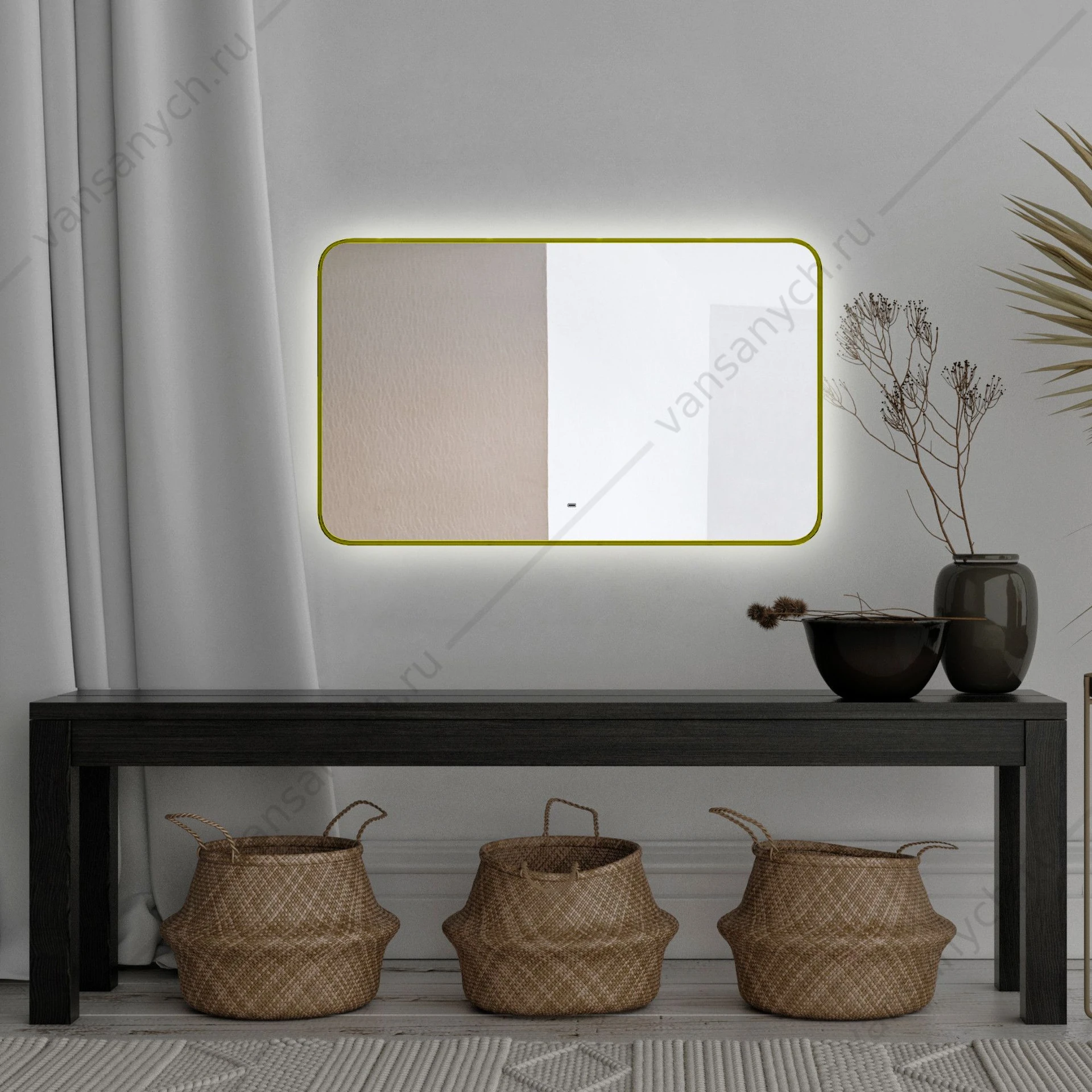 Зеркало 60х100 AZARIO INCANTO бесконтактный сенсор, подсветка с диммером, цвет золото LED-00002558