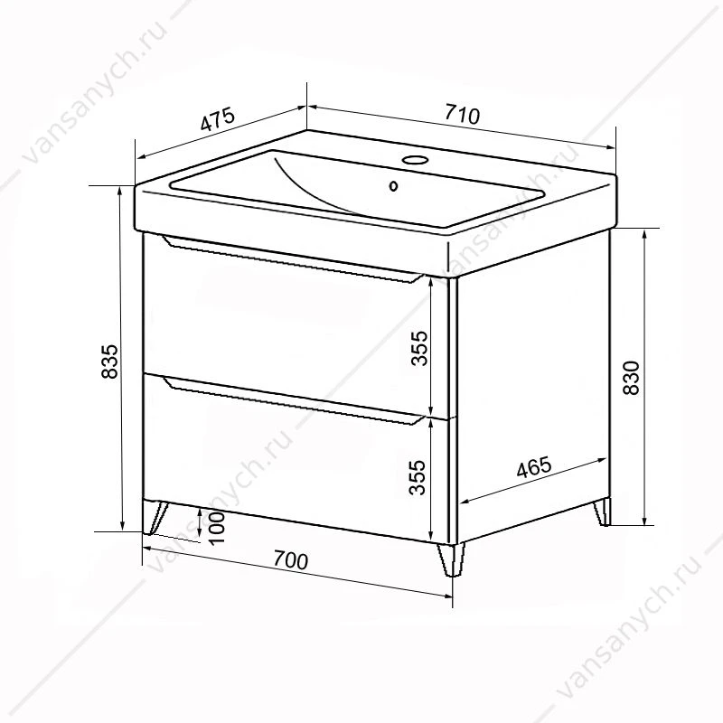 Тумба с раковиной 70см Azario LOTOS 70/2 Н напольная, раковина Monte 70, CS00081986